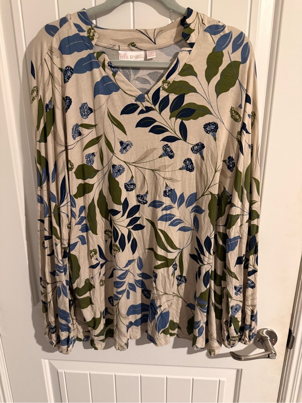 Belle by Kim Gravel Blue & Green Botanical Floral Top — 2X
